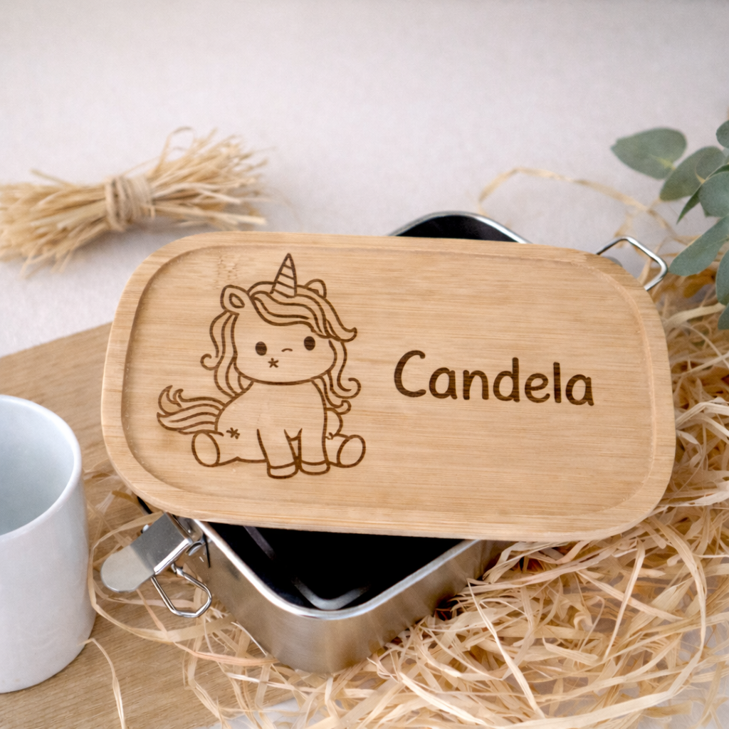 Fiambrera Personalizada de Acero Inoxidable y Bambú (1L)