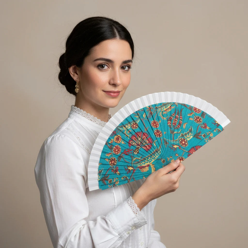 Abanico Mantón de Manila Turquesa