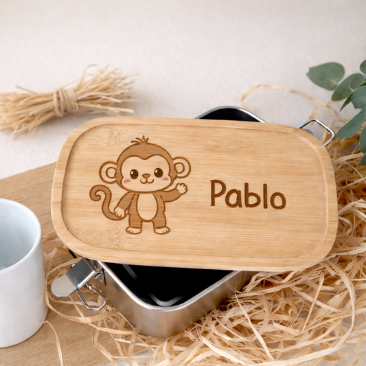 Fiambrera Personalizada de Acero Inoxidable y Bambú (1L)