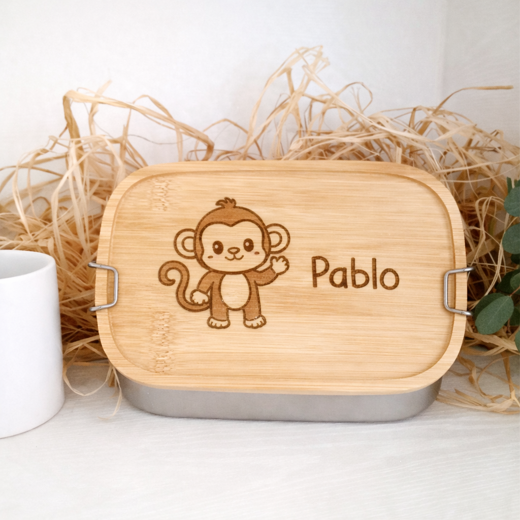 Fiambrera Personalizada de Acero Inoxidable y Bambú (1L)
