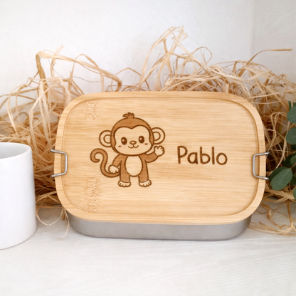 Fiambrera Personalizada de Acero Inoxidable y Bambú (1L)