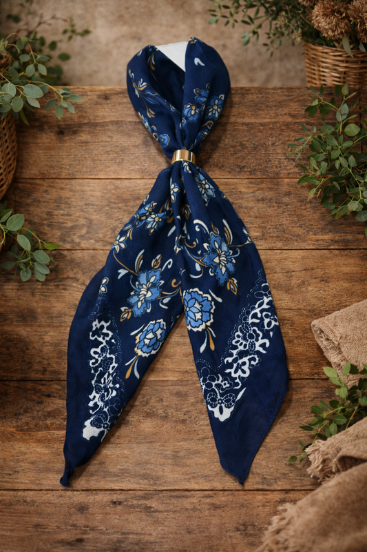 Pañuelo Anillo Estampado floral azul