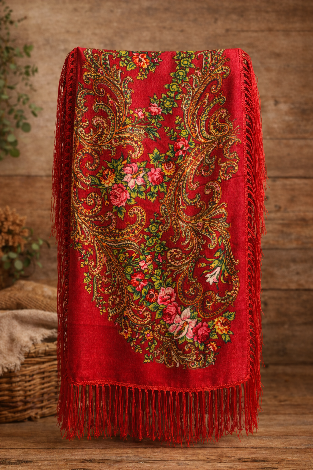 Pañuelo estampado con flecos