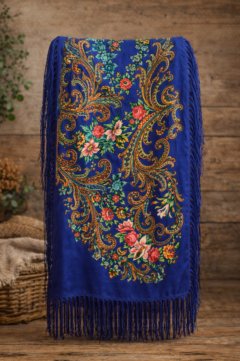 Pañuelo estampado con flecos