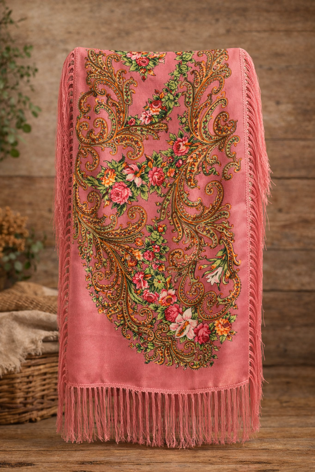 Pañuelo estampado con flecos