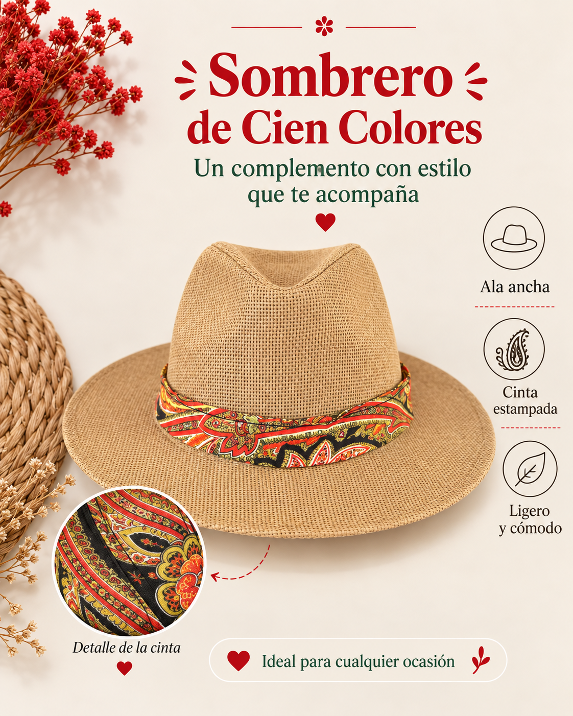 Sombrero con cinta Cien Colores - Velahila